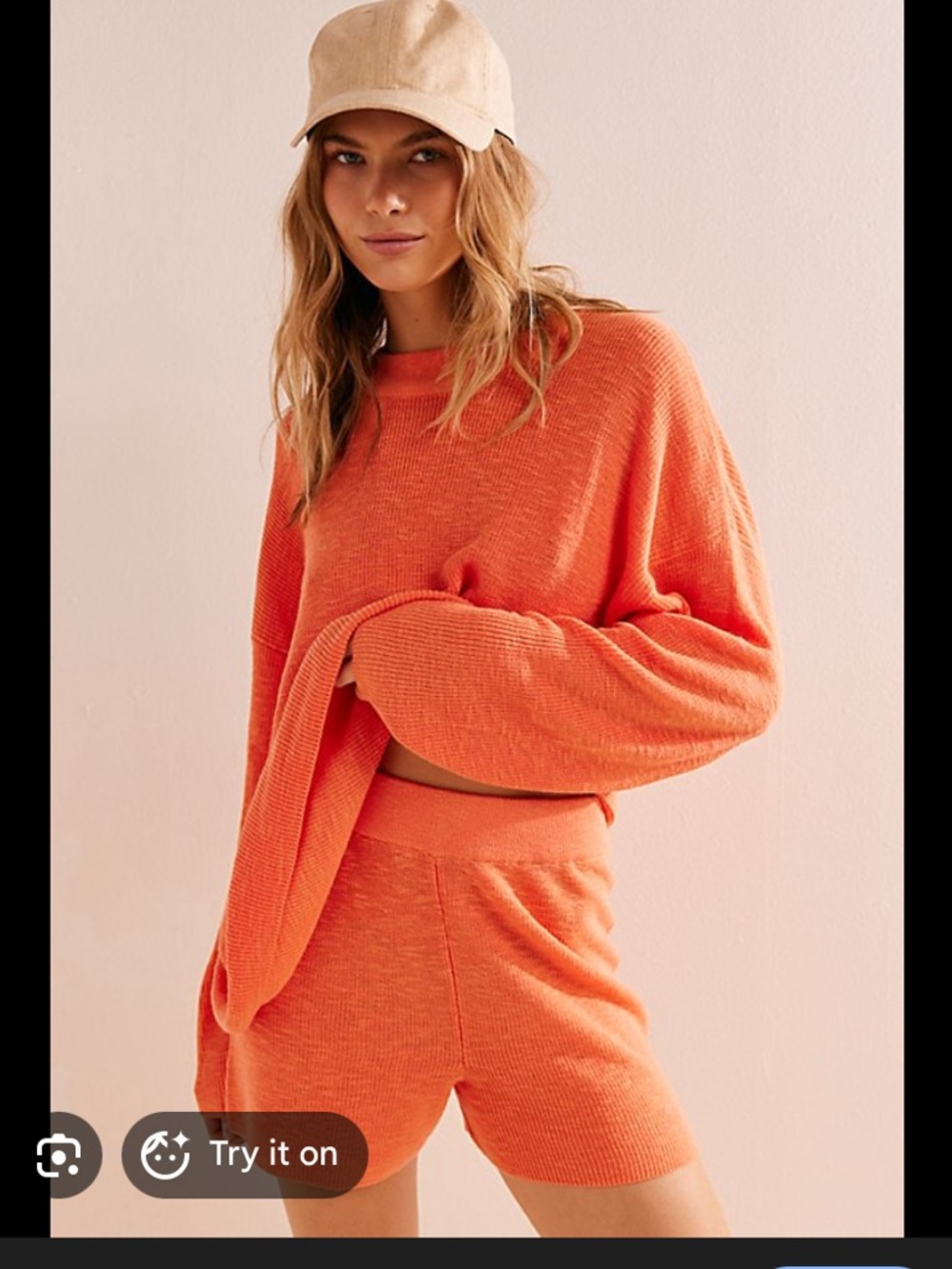 Free People Beach Set Matching Malibu Surf Knit Shorts Oversized Knit Top